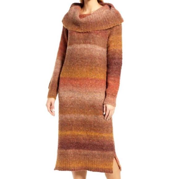 Caslon Ombré Striped Sweater Dress Long Sleeve Knit Midi Orange Brown Small - Picture 2 of 4